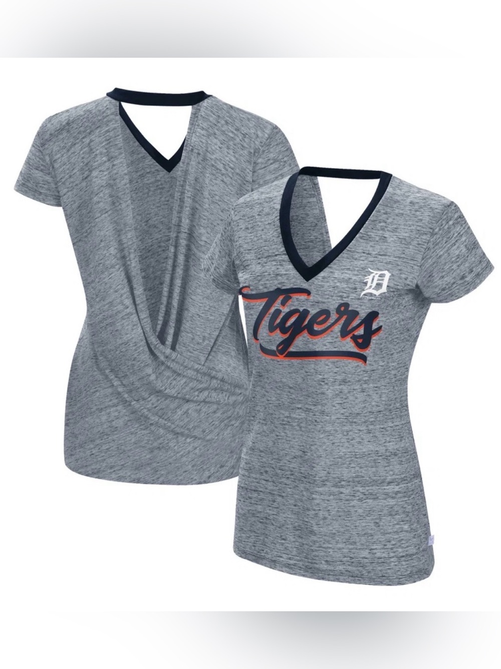Detroit Tigers Touch Women's Halftime Back Wrap Top V-Neck T-Shirt NWT Size Med